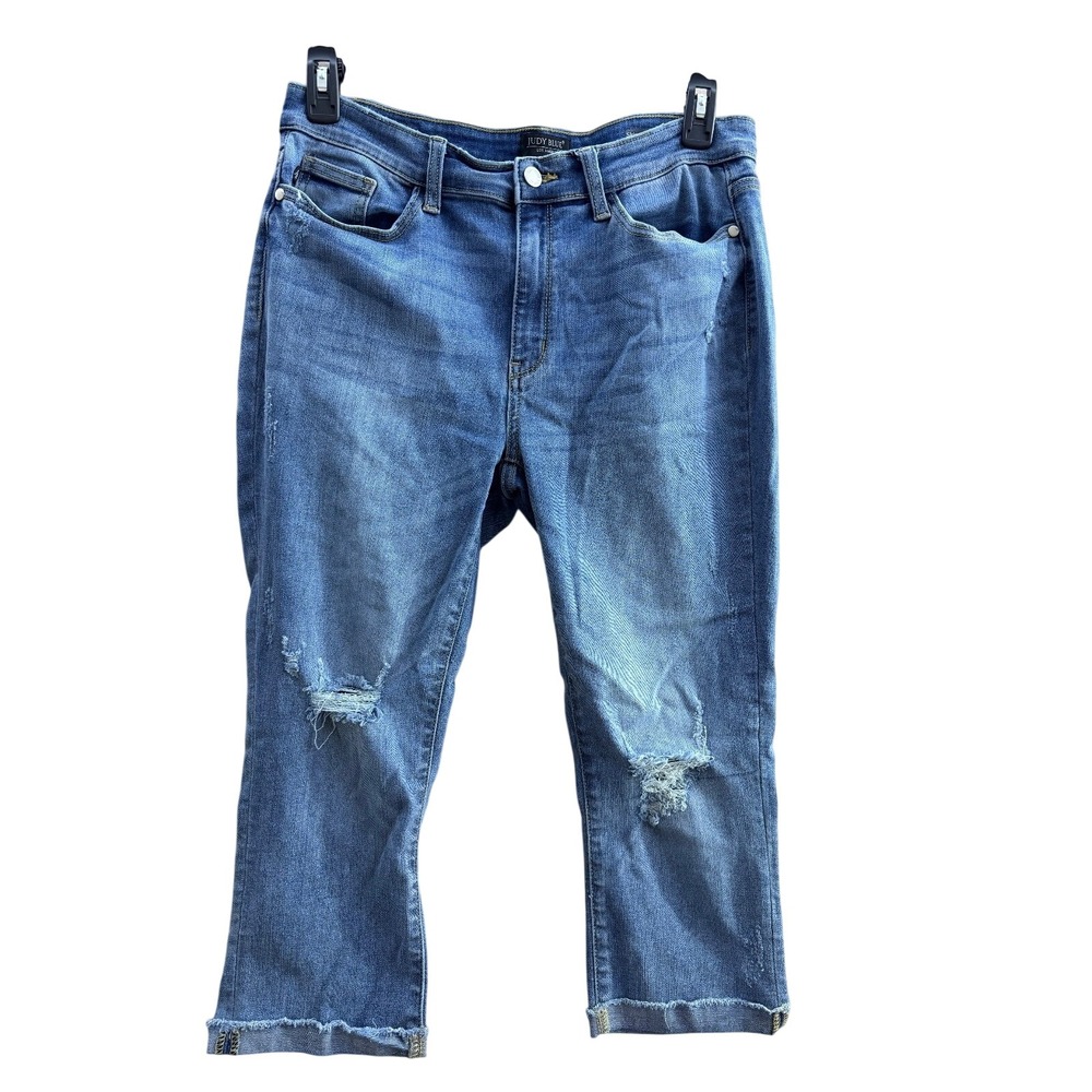 Judy‎ Blue Women's 13/31 Distressed Skinny Capri Jeans Medium Wash Stretch Denim